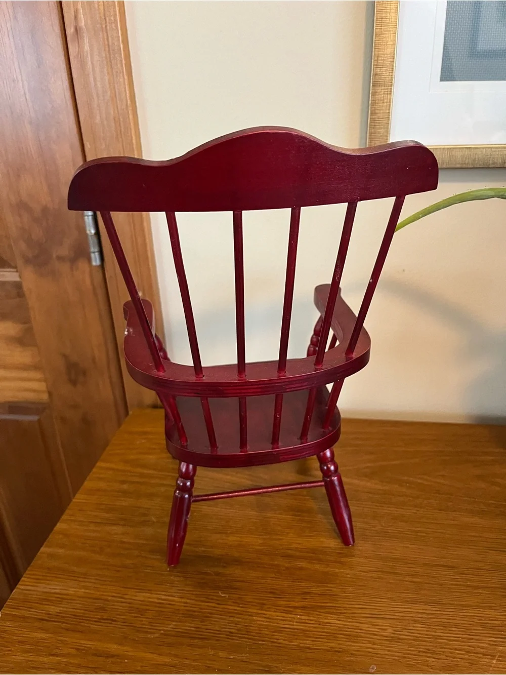 Red Wooden Windsor-Style Armchair Plant Stand